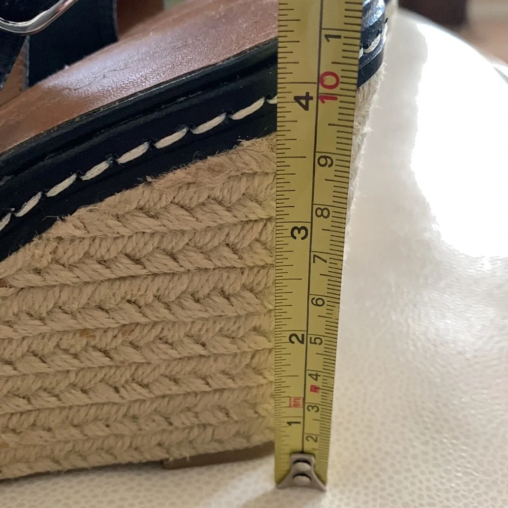 Franco Sarto Espadrilles 9 Navy Floral Feminine Wedges Stacked Heel Sandals